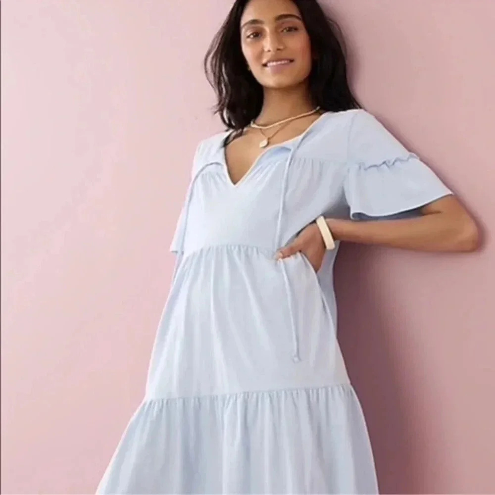 J. Crew | Sky Baby Blue Coastal Boho Jersey Cotton Tiered Sundress Size XXS